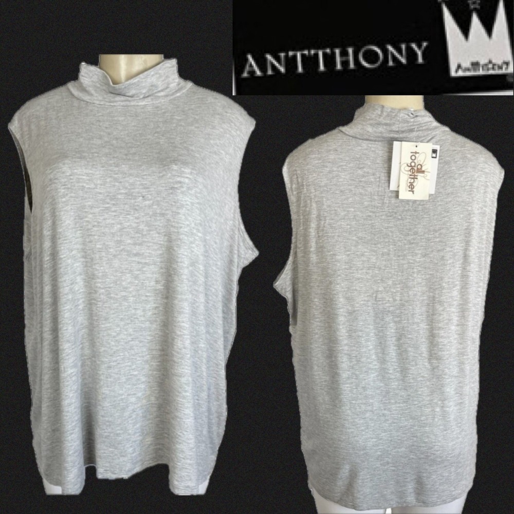 Antthony Originals 3X Heather Gray Sleeveless Mock Neck Stretch Jersey Knit Top